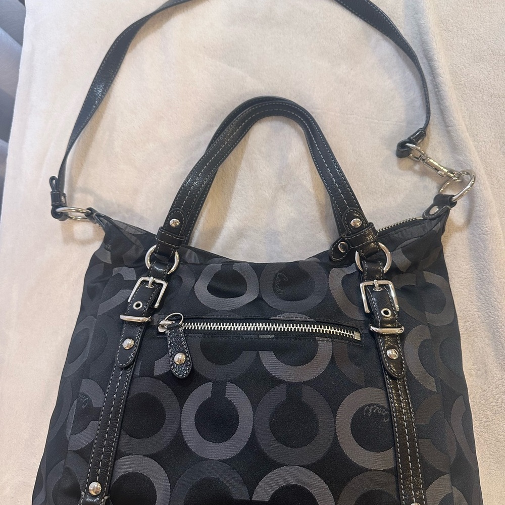 Coach Gray and Black Signature Circle Shoulder Bag